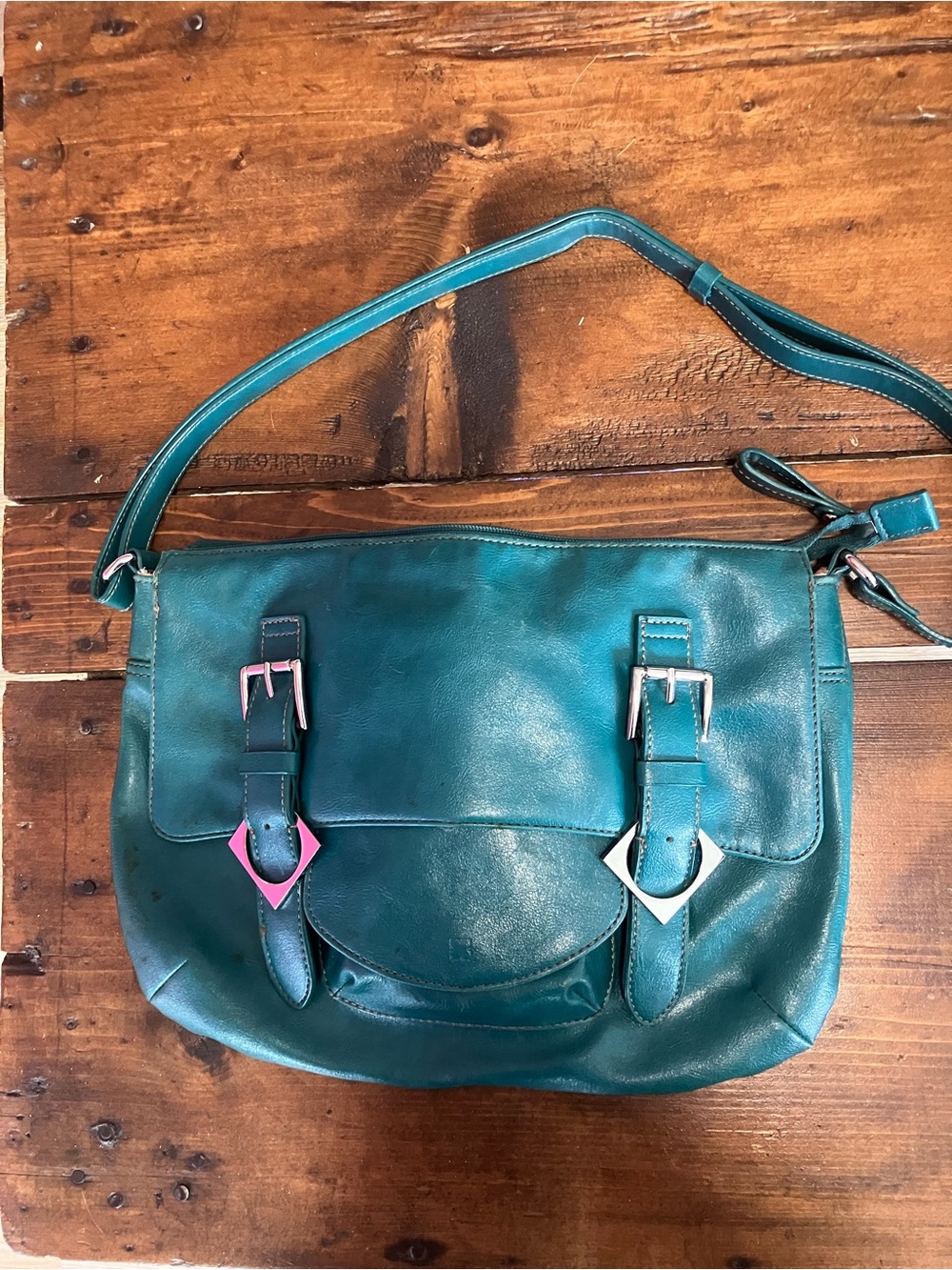 Vintage teal blue leather bag